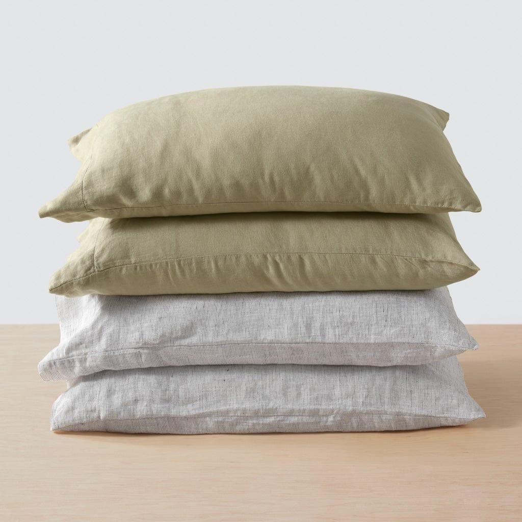 Stonewashed Linen Curated Bed Bundle - Sage/Graphite Stripe