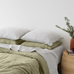 Stonewashed Linen Curated Bed Bundle - Sage/Graphite Stripe