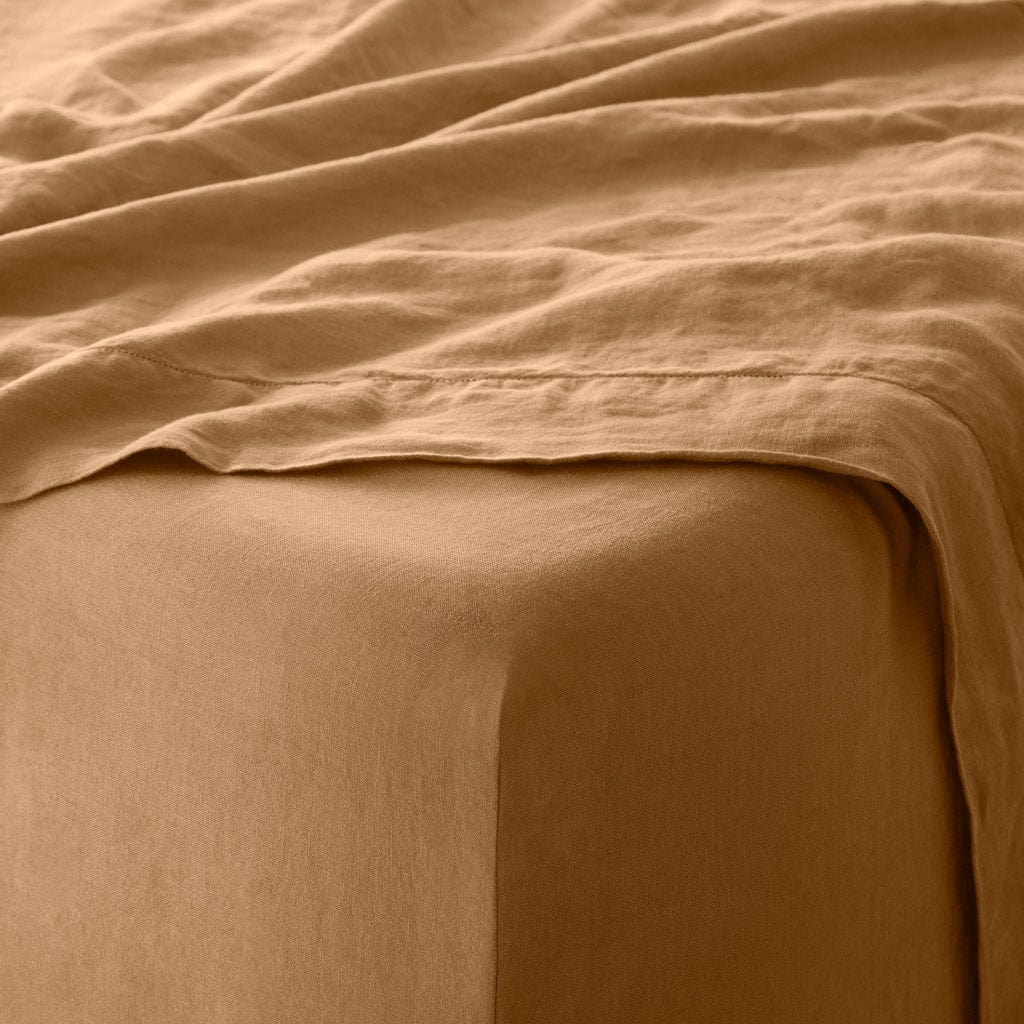 Stonewashed Linen Bed Bundle - Sand Stripe/Camel