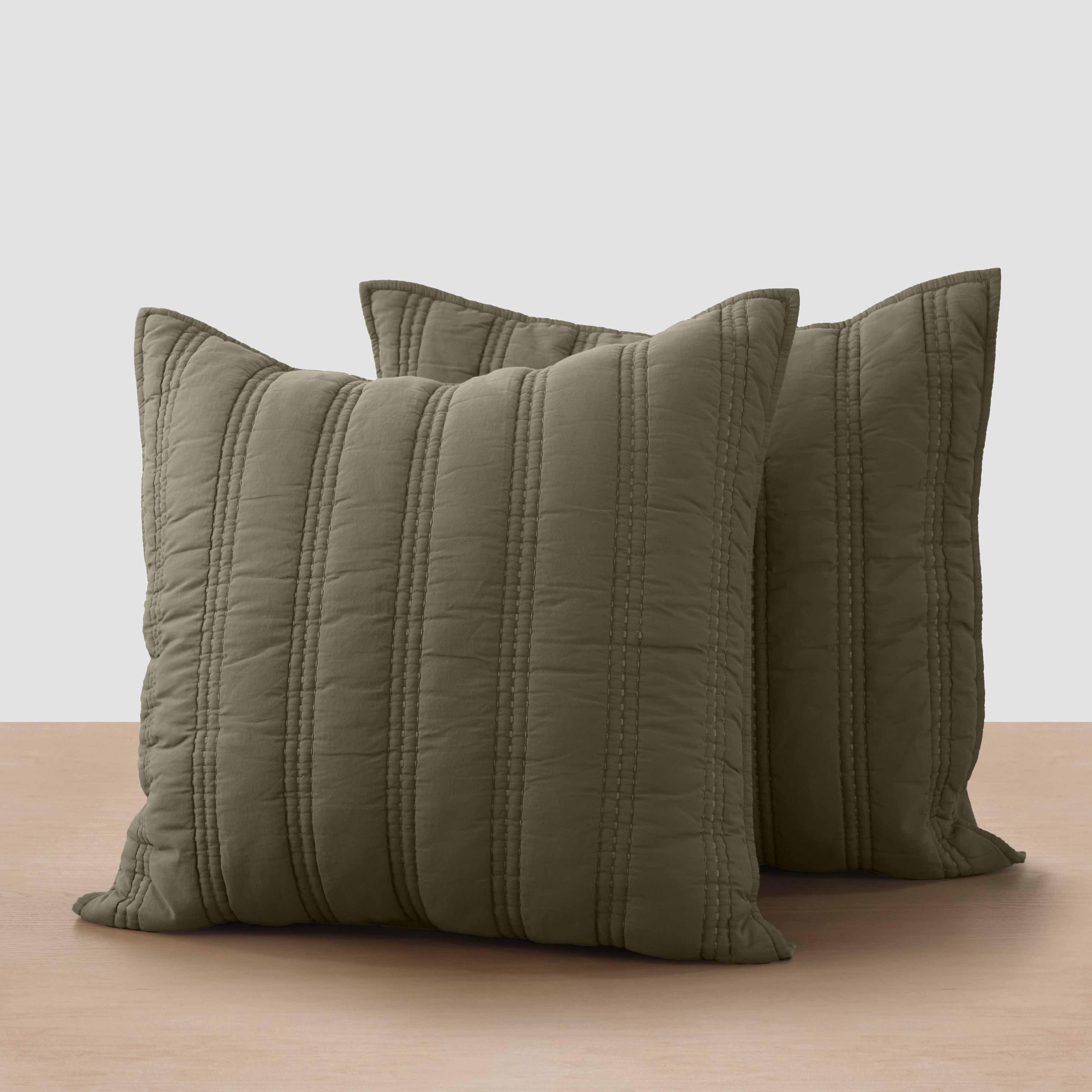 Organic Stonewashed Percale Channel Quilt Euro Shams