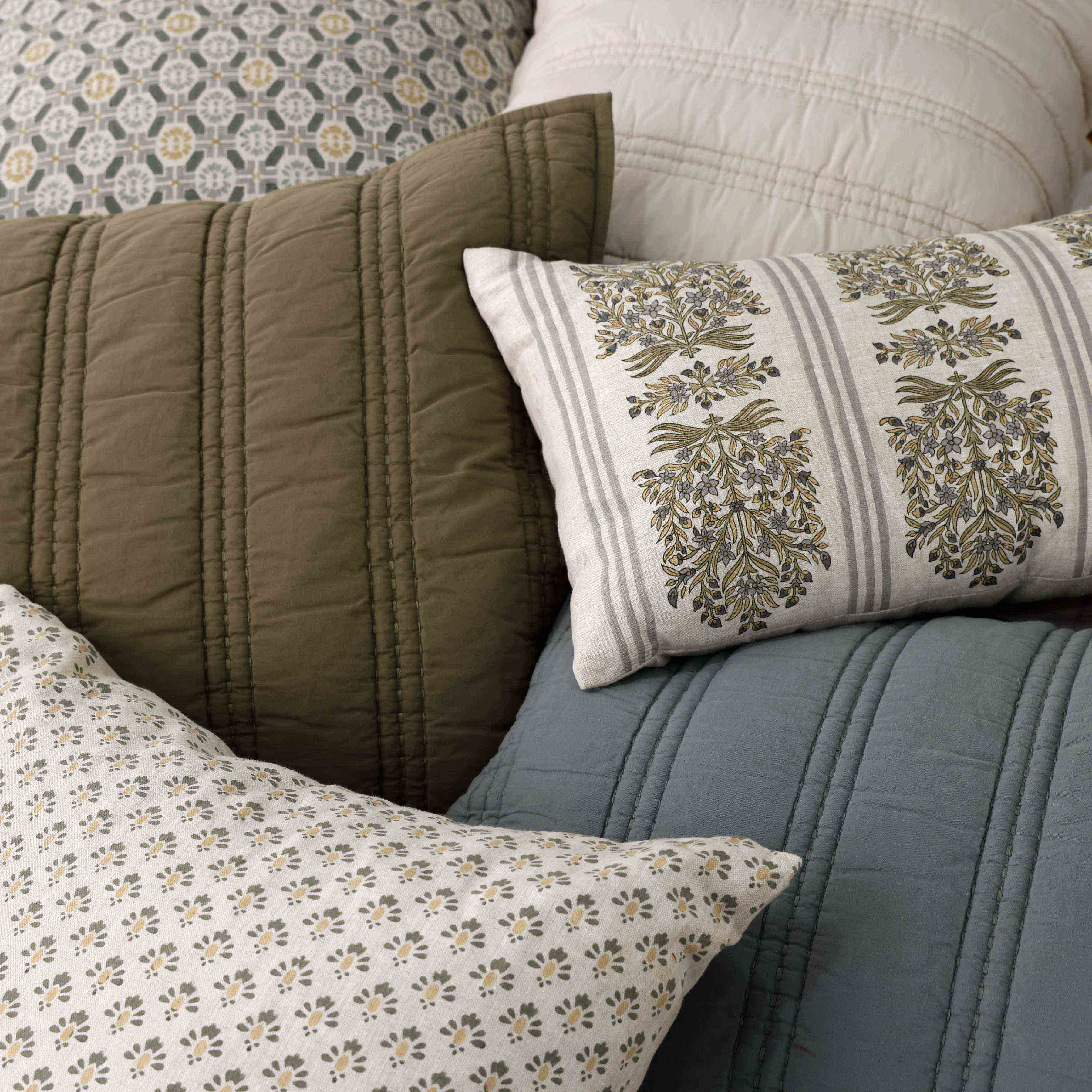 Organic Stonewashed Percale Channel Quilt Euro Shams