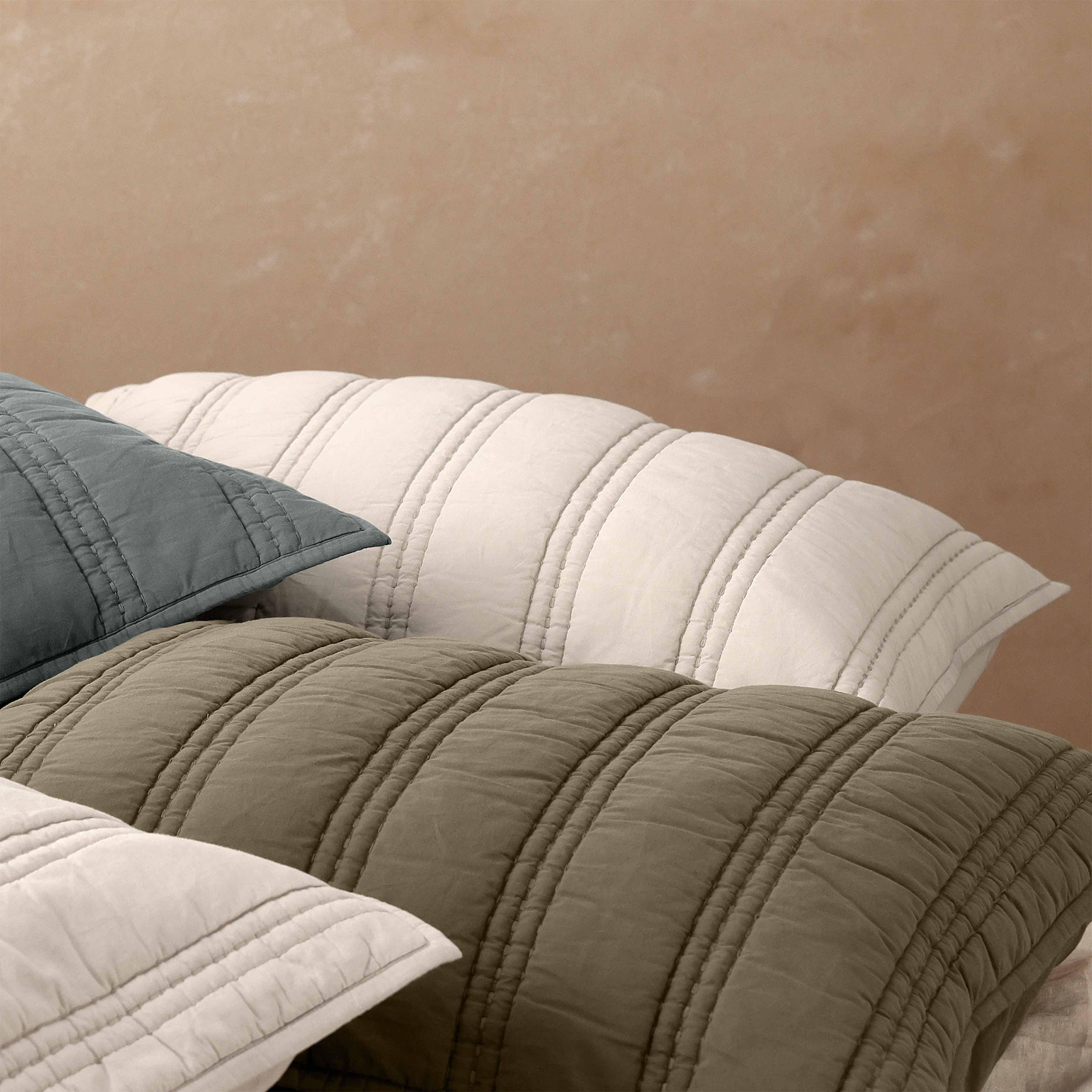 Organic Stonewashed Percale Channel Quilt Shams